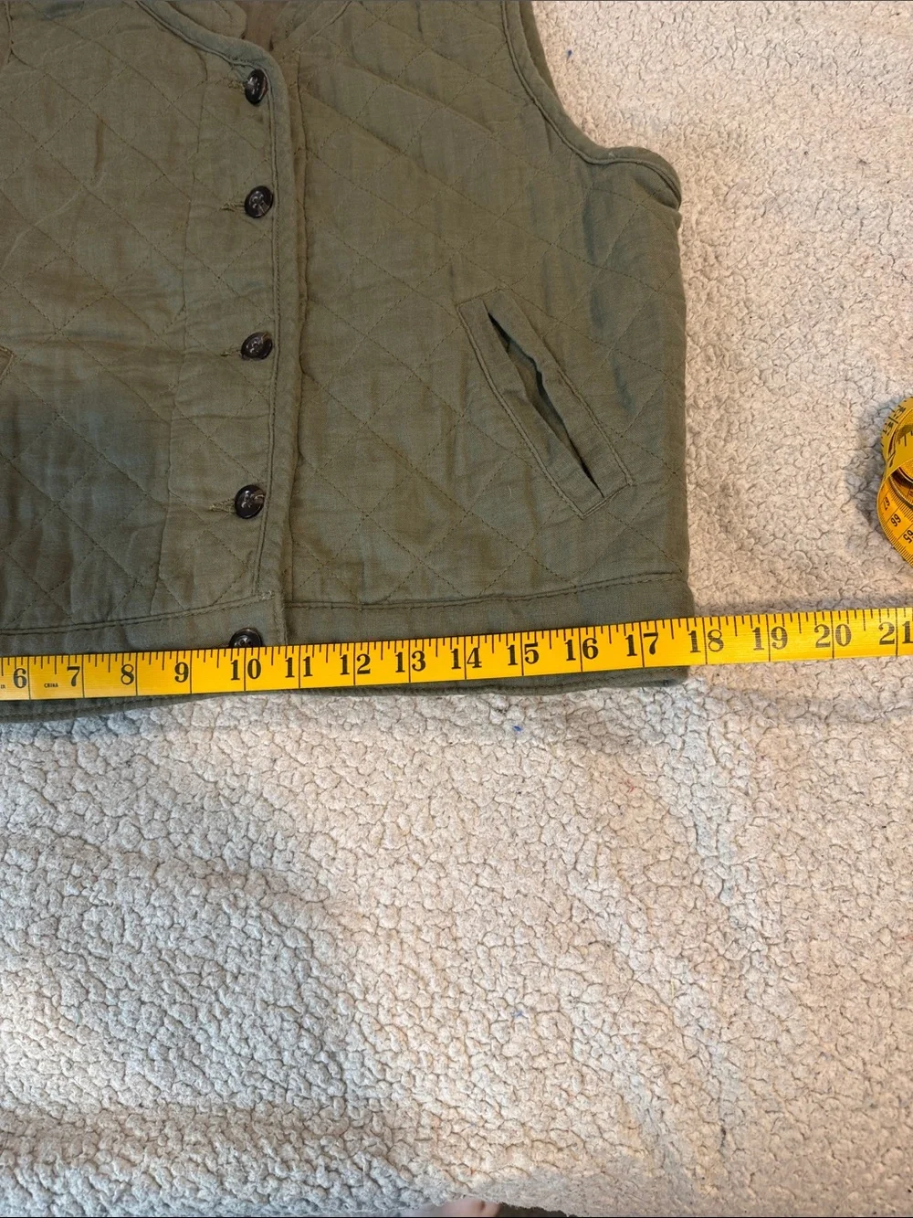 American Eagle Outfitters Quilted Olive Green Button Front Vest